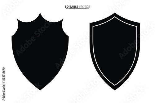 Two black shield vector icons with differing outlines symbolizing protection and security