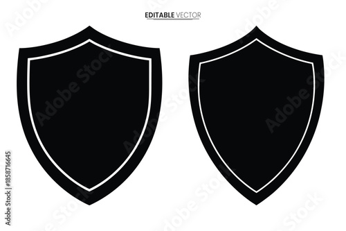Two black shields with white outlines are displayed offering a classic protective emblem design