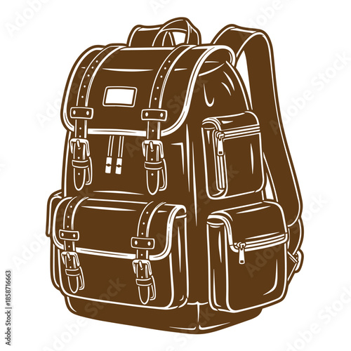 Vintage Brown leather backpack with multiple pockets and zippers  travel or school bag