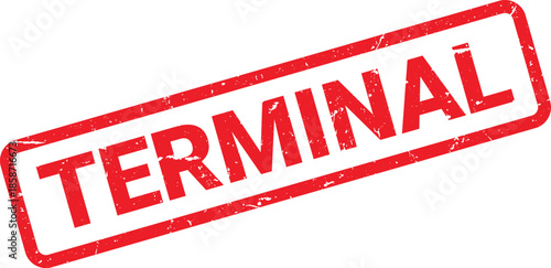 Distressed Red Terminal Stamp in Rectangular Border on White Background Aged Appearance Effect