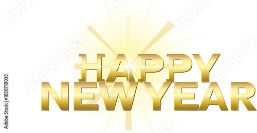 Happy New Year text in decorative gold sparkle