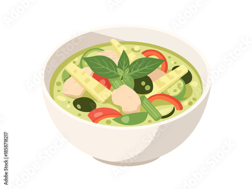 Flavorful Green Curry Dish with Chicken and Vegetables Asian Culinary Art