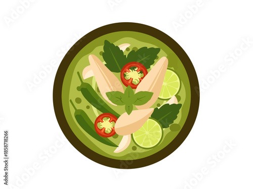 Savory Green Curry Dish with Chicken and Fresh Ingredients