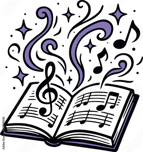 Music Book Notes Treble Clef Magical Vector Art
