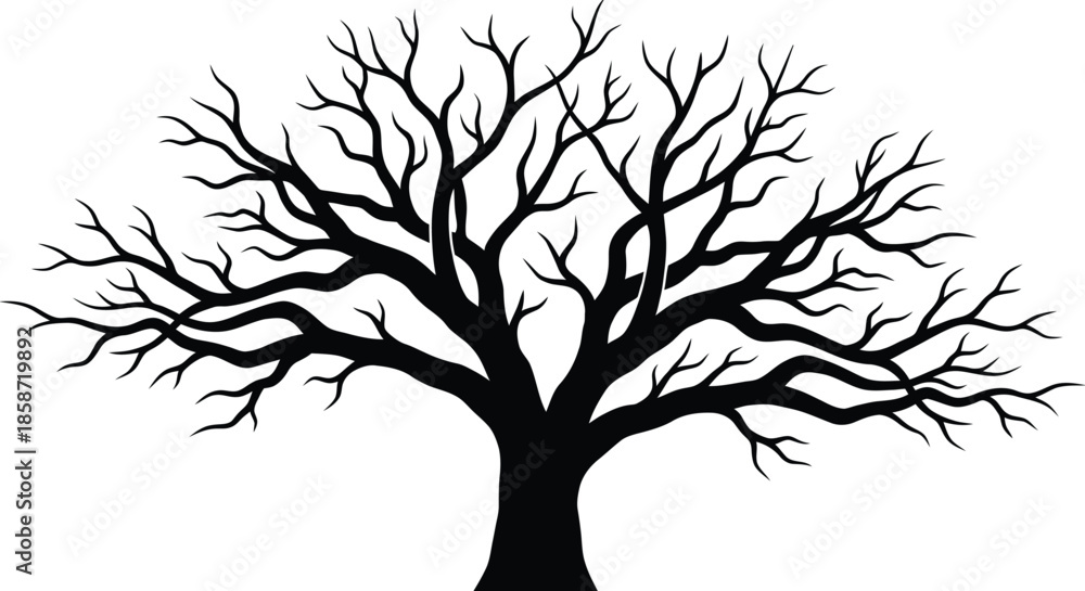 Obraz premium Dry Tree Silhouette Vector Illustration on White Background