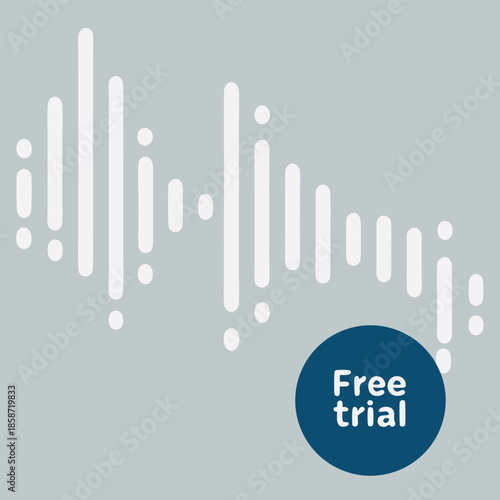 White Sound Wave Graphic with Blue Free Trial Circle on Gray Background audio music