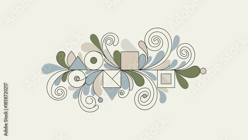 Elegant Floral Design with Swirling Patterns and Geometric Shapes.