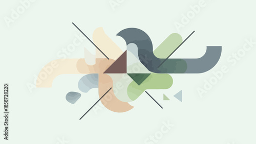 Abstract geometric shapes in various colors and sizes overlapping.