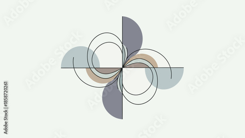Abstract geometric shapes forming a symmetrical floral pattern.