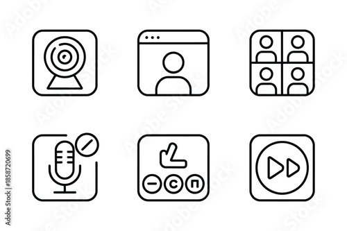 Video Conference and Online Meeting Interface Line Icons