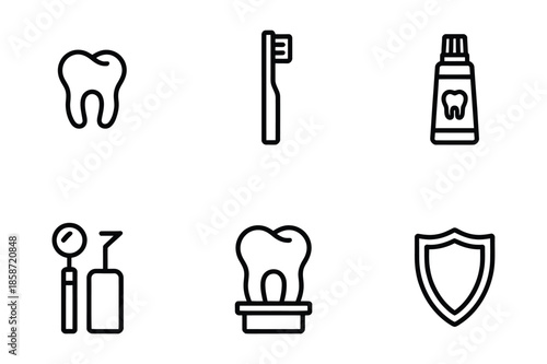 Dental Healthcare and Oral Hygiene Thin Line Icon Set
