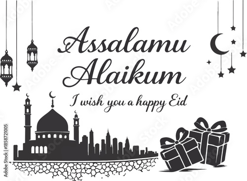 Elegant Eid Greeting Card with English Typography Vector