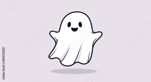 Adorable cartoon ghost character with a happy smiling face floating in the air for halloween celebration and party.