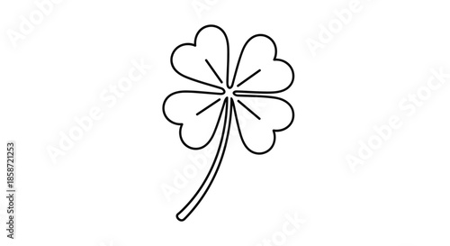 Minimalist line art illustration of a four leaf clover for good luck and saint patricks day celebration symbols.