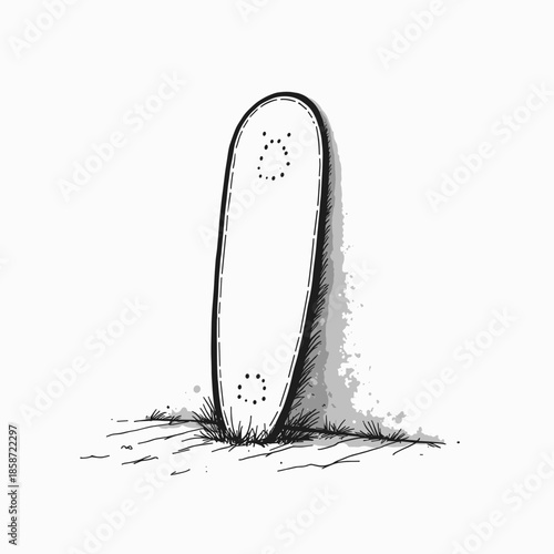 Surfboard illustration in simple sketch style with shadow effect  