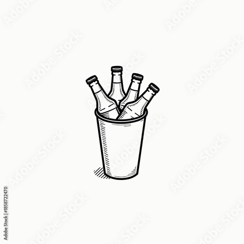 Beer bottles in a bucket on a white background  