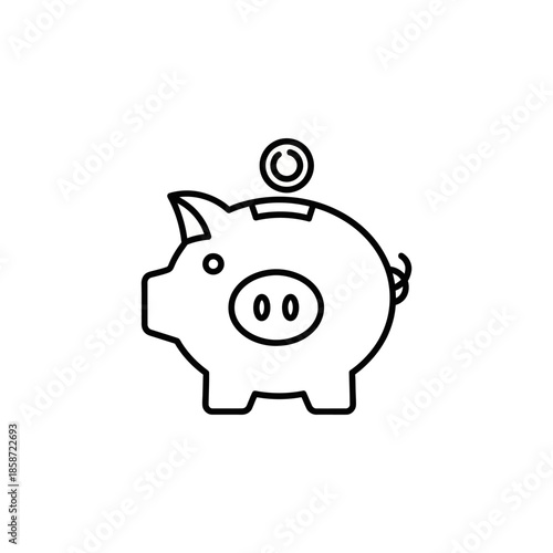 Simple Line Drawing of Piggy Bank with Coin for Financial Savings Concept