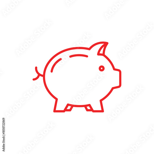 Simple Red Line Drawing of Piggy Bank Illustration for Savings or Finance Concept