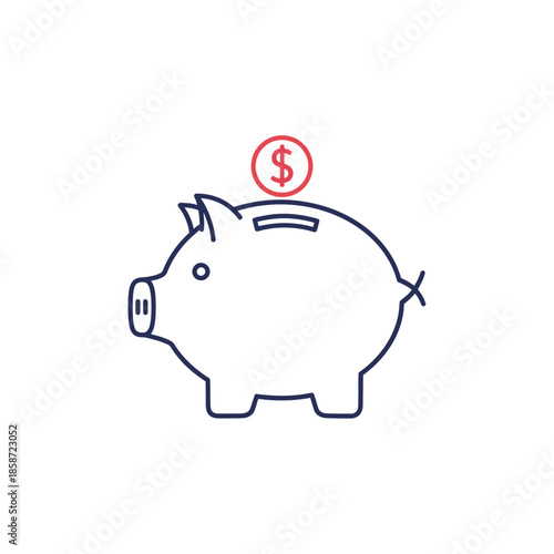 Simple Piggy Bank Illustration with Coin for Financial Saving Concept