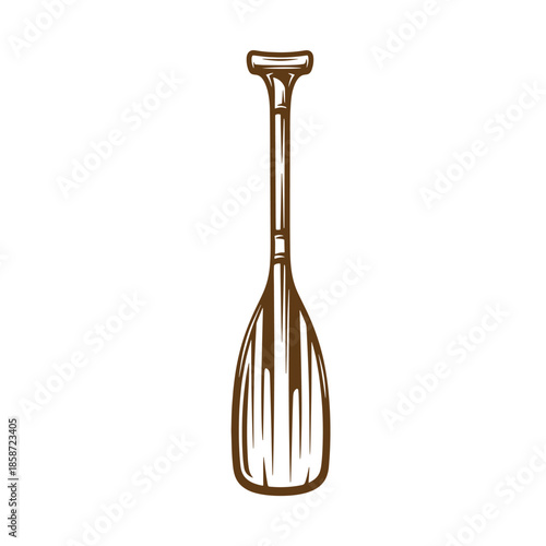 Vintage drawing of brown paddle with handle on white background