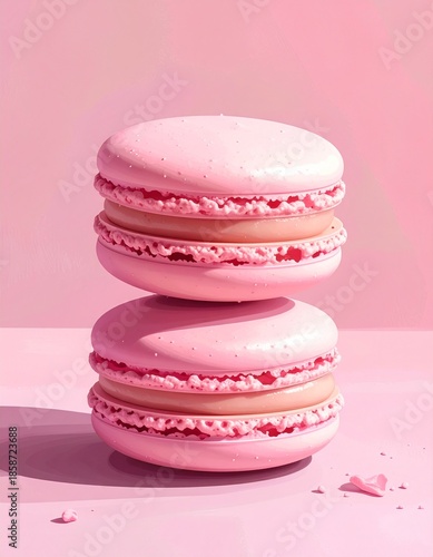 A pair of pastel pink macarons. Generative AI