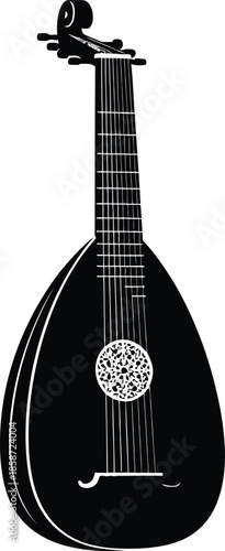 A detailed silhouette of a vintage lute a historical stringed instrument