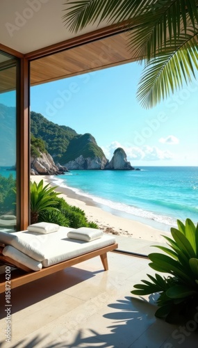 Wallpaper Mural Sun-drenched beachfront home, expansive ocean view, cliffside, sun, luxury Torontodigital.ca