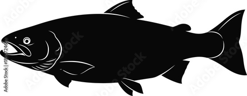 A simple black silhouette of a salmon fish displayed in a clean style
