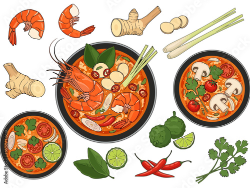 Asian Hot and Sour Shrimp Soup Ingredients and Dishes