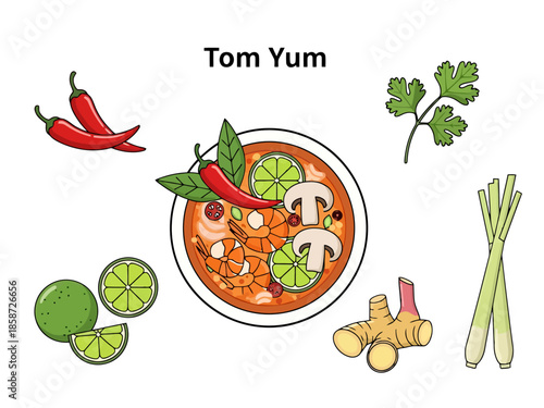 Tom Yum Soup Ingredients Collection Asian Cuisine Culinary Art