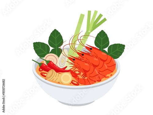 Spicy Shrimp Hot Soup Bowl with Lemongrass and Chili