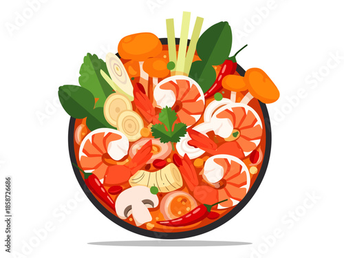 Flavorful Shrimp Soup Bowl with Fresh Ingredients Overhead View