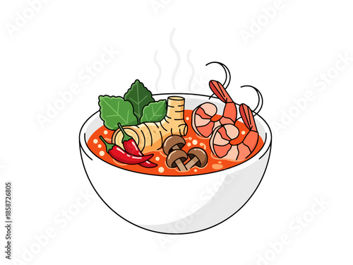 Spicy Shrimp Soup Bowl with Herbs and Spices