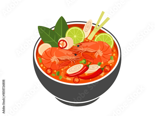 Spicy Prawn Soup Dish with Lime and Chili