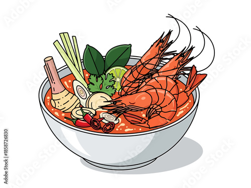 Vibrant Spicy Shrimp Noodle Soup Bowl