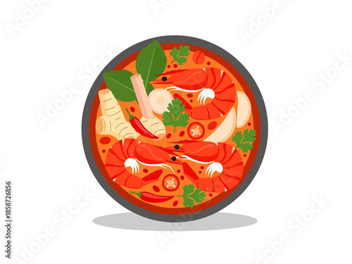 Flavorful Shrimp Soup Dish with Aromatic Herbs Dish Top View