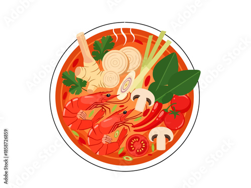 Vibrant Southeast Asian Noodle Soup with Shrimp and Vegetables