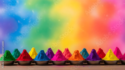 Vibrant holi color powders in bowls