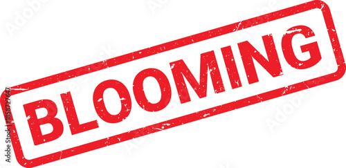 Red Blooming Rubber Stamp with Distressed Texture and Angled Position on a White Background