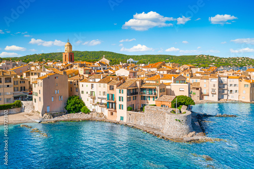 View of the city of Saint-Tropez, Provence, Cote d'Azur, a popular travel destination in Europe
