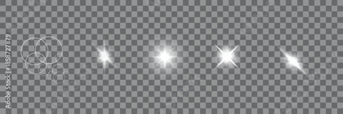 Set of realistic light effect elements including starbursts and horizontal flares 0n abstract background