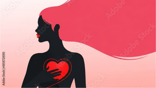 Silhouette of a woman with a heart symbolizing love and care