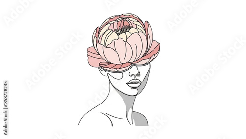 A serene woman adorned with a vibrant flower, showcasing elegance and beauty in a minimalist illustration