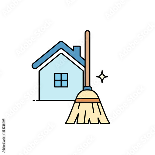 House cleaning icon with broom