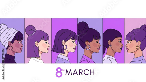 Diverse women celebrating International Women's Day with solidarity and empowerment in a vibrant illustration