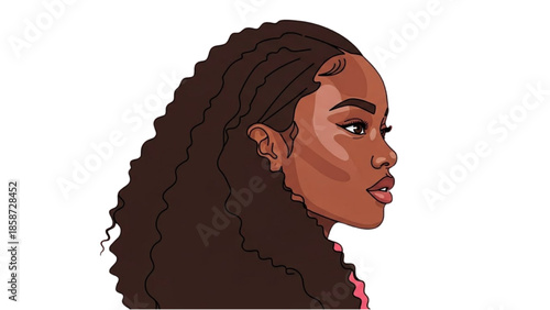 Illustration of a woman with long braids facing right