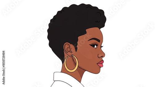 Illustration of a woman with short hair wearing large earrings facing sideways