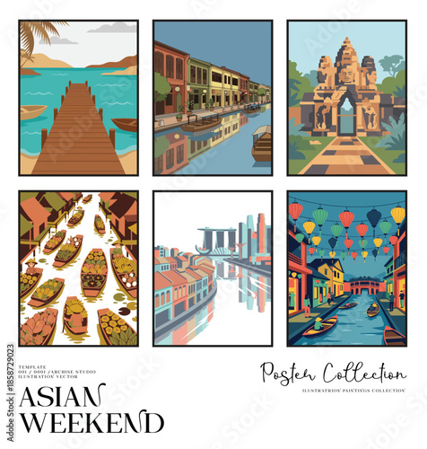 Ancient Temple and Historic Landmark Illustration Set With Cultural Heritage