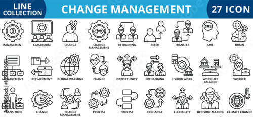 Change management icon set outline style icon set collection vector illustration