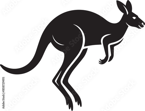 Black silhouette of a kangaroo in mid-jump on a white background animal